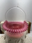 Vintage Fenton Cranberry Opalescent Hobnail Basket With Applied Handle