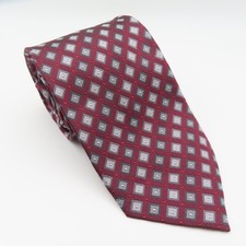 Bruno Piattelli Tie Silk Red Gray Squares 3.25" 58" Long Hand Made