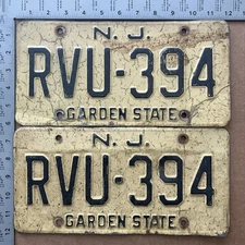 1970 New Jersey license plate pair RVU 394 Ford Chevy Dodge 20034