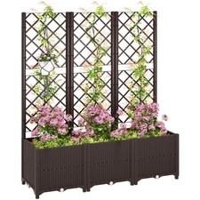 Outsunny Plastic Planter Box with Trellis, Vegetable Planter w/ Drain Plugs
