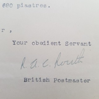 1921 British Post Office Constantinople letter to GB signed RAC Routh Postmaster