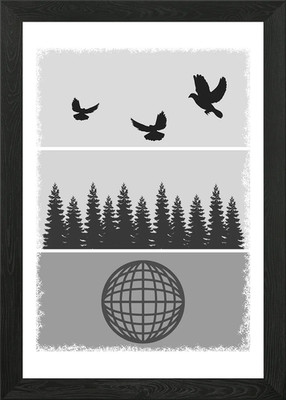 Eine Graustufen-Landschaftsillustration gerahmtes Wandbild Poster Leinwanddruck Bild
