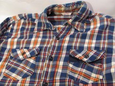 Frostproof Sanforized Flannel Shirt Mens M Blue Orange Vtg 50s Plaid Distressed