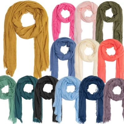 MARKENLOS XXL Crinkle Schal Damen Viskose Tuch Halstuch Stola Fransen Leicht Luftig Sommer