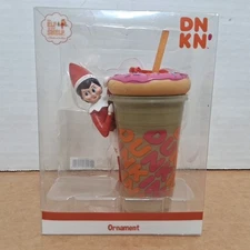 DUNKIN DONUTS Girl Elf On The Shelf 2021 Ornament w/ Iced Coffee & Donut