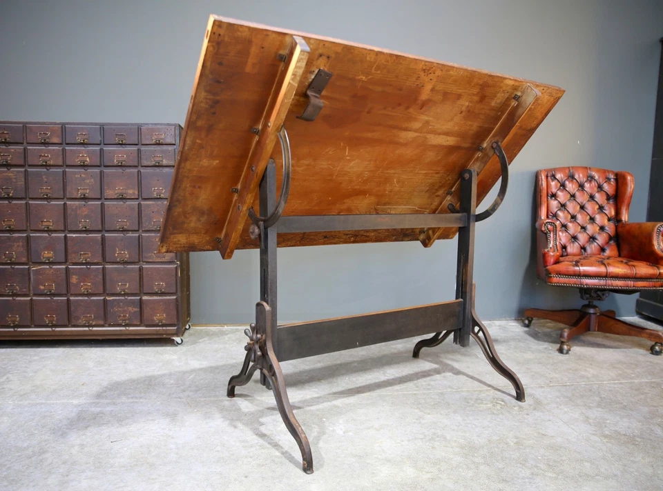 Антикварный чертежный стол Hamilton столовая кухонный стол чугунные ножки - Изображение 2 из 4