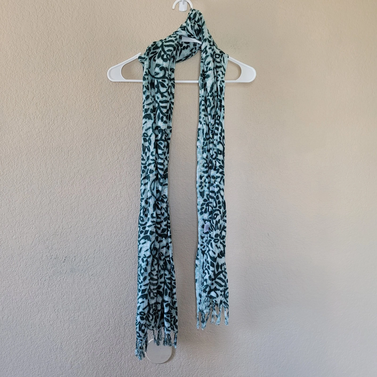J. Jill Pure Jill Green Botanical Linen Cotton Scarf Fringe Lightweight
