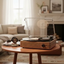 Timeless Wooden Turntable with Bluetooth Connectivity Dual Stereo Speakers