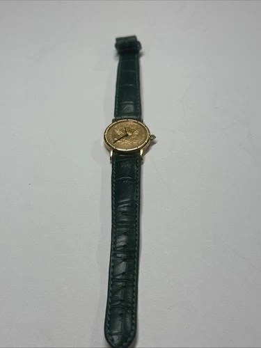 CORUM 5 Gold Coin 1900 Liberty 18k Gold Green Leather Ladies Watch