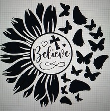 Believe Sunflower Butterfly Cross Decal
