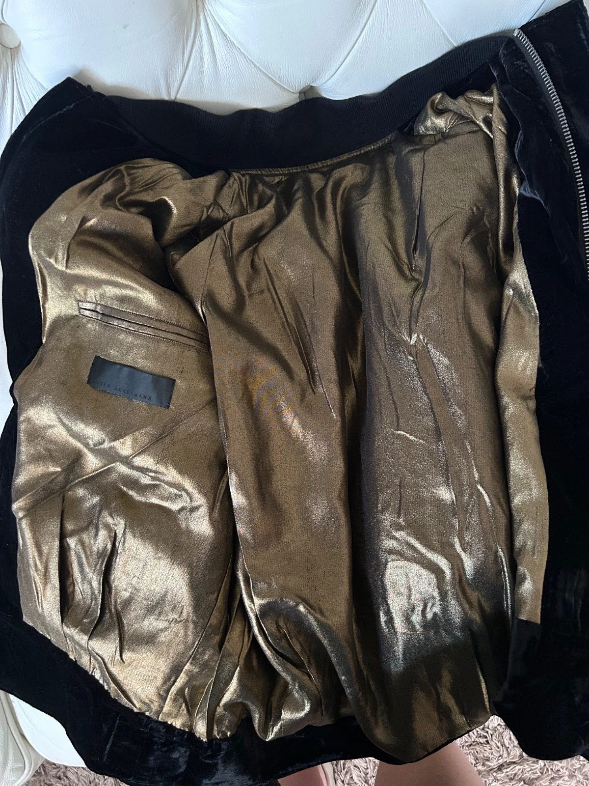 HAIDER ACKERMANN FW16 Velvet Biker Bomber Jacket Gold Lining Black Grail - product detail image 12