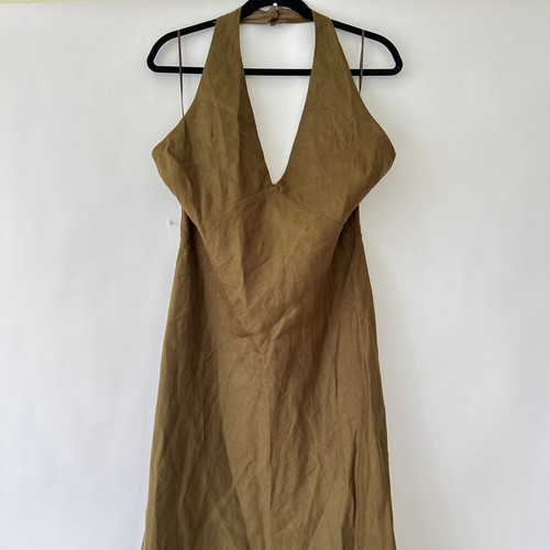 Reformation Womens Delilah Linen Maxi Dress Dark Olive Size 12 NWT - Picture 3 of 10