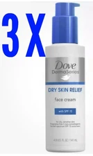Dove DermaSeries Replenish Dry Skin Face Cream Fragrance Free 4.8oz Each (3PK)