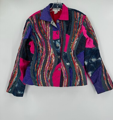 Anage Vintage Multicolor Mixed Media Cotton Silk Jacket Boho Artsy Sz M ...
