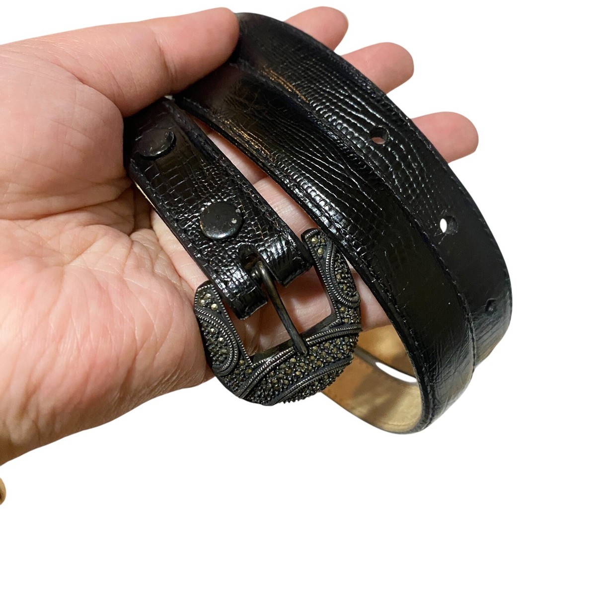 Judith Jack genuine leather belt with sterling silver buckle. Size M Judith Jack Sterling Silver Marcasite Buckle Genuine Leather  main image 3