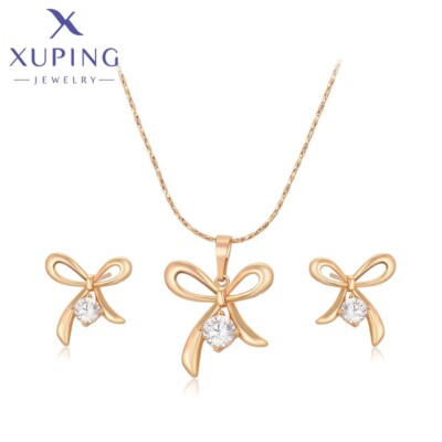 Xuping Jewelry New Arrival Knot Charm Pendant Necklace Stud Earrings Set