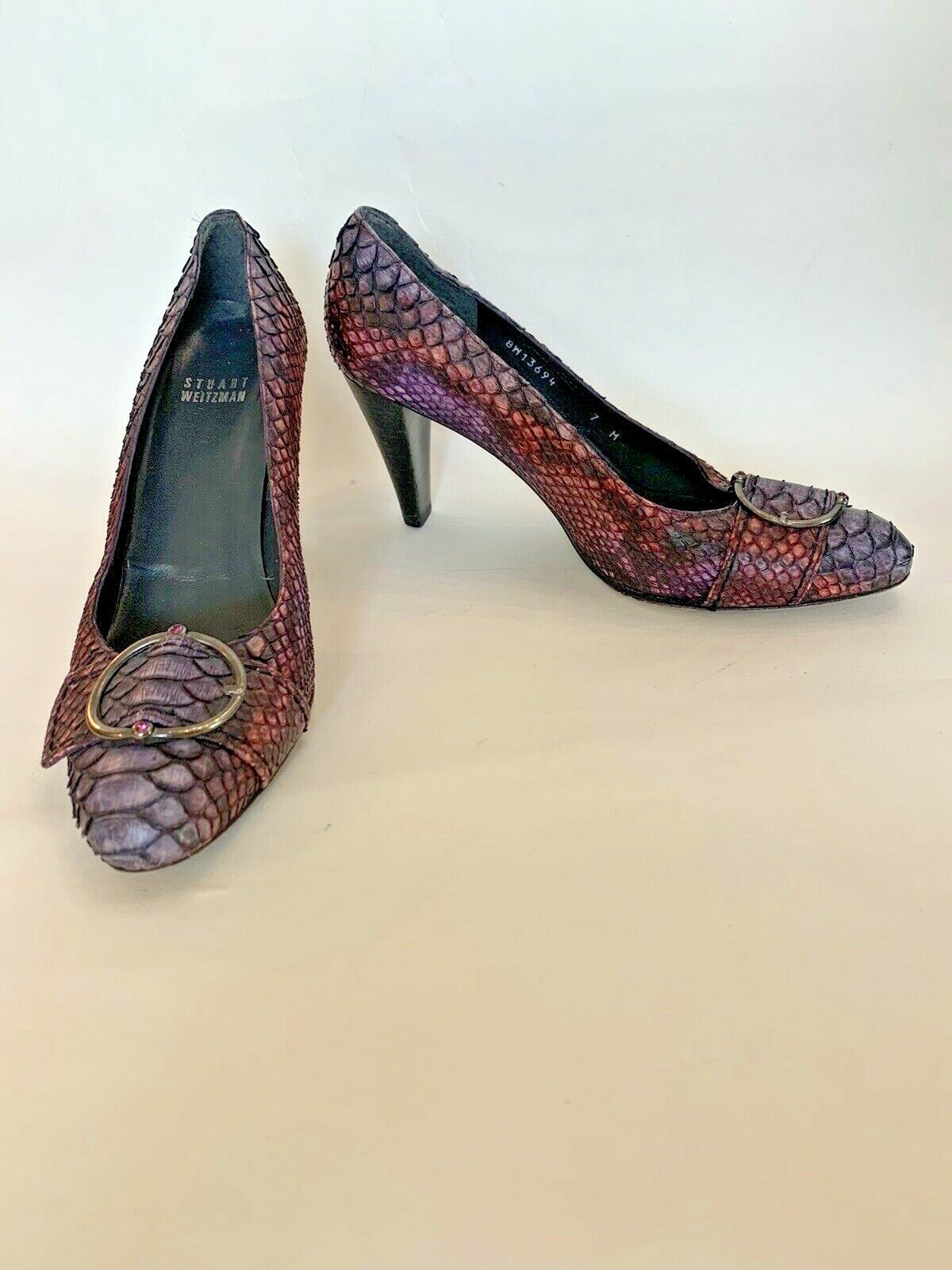 Stuart Weitzman Purple Pink Python Snakeskin Heel… - image 1