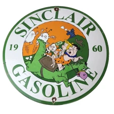 Vintage Sinclair Gasoline Sign - Porcelain Flintstones Dino Retro Gas Pump Sign
