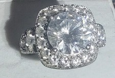 Vintage Sterling Silver Ring 925 Exclusive CZ Women Square White  L13 