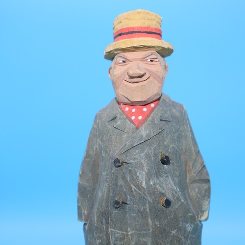 Vintage HAND CARVED WOODEN HOBO MAN CARICATURE FIGURE signed bottom - 第 5/6 張圖片