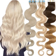 Wavy Seamless Tape in 100% Real Remy Human Hair Extensions Skin Weft Body Wave