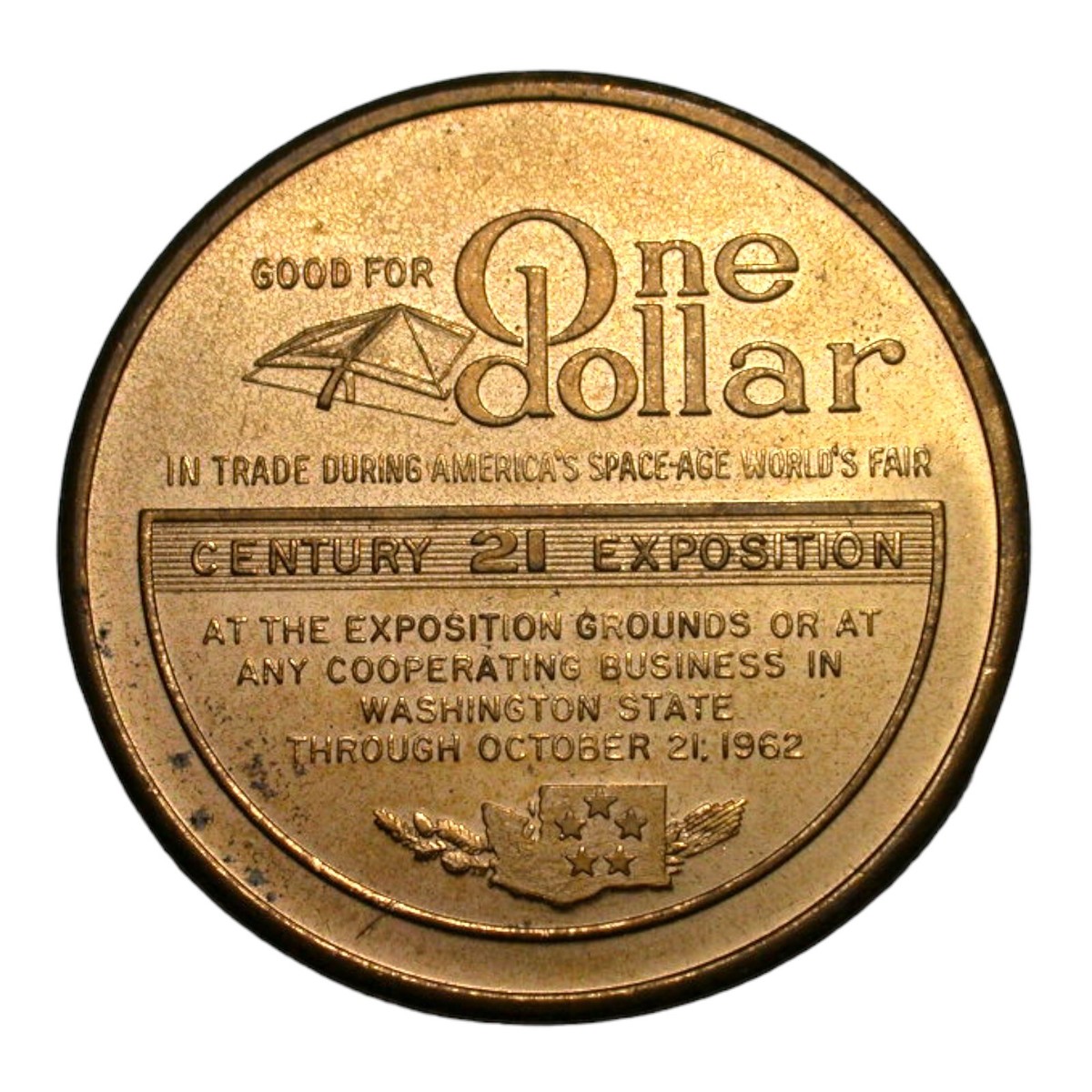 Seattle USA 1962 Americas Space Age Worlds Fair One Dollar Medal