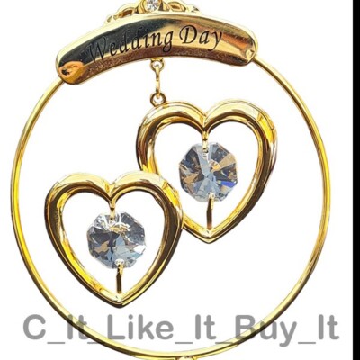 Hochzeitstag Vergoldet Feier Geschenk Ornament Swarovski Elements Kristall Neu