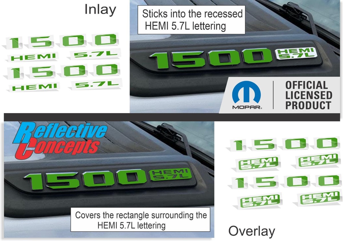 1500 HEMI Hood Emblem Overlay Decals 19-22 Ram Rebel Laramie Sport  Hood