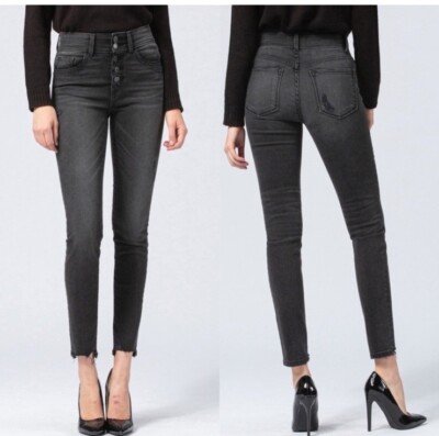 Flying Monkey Black High Rise Button Up Skinny Jeans 32