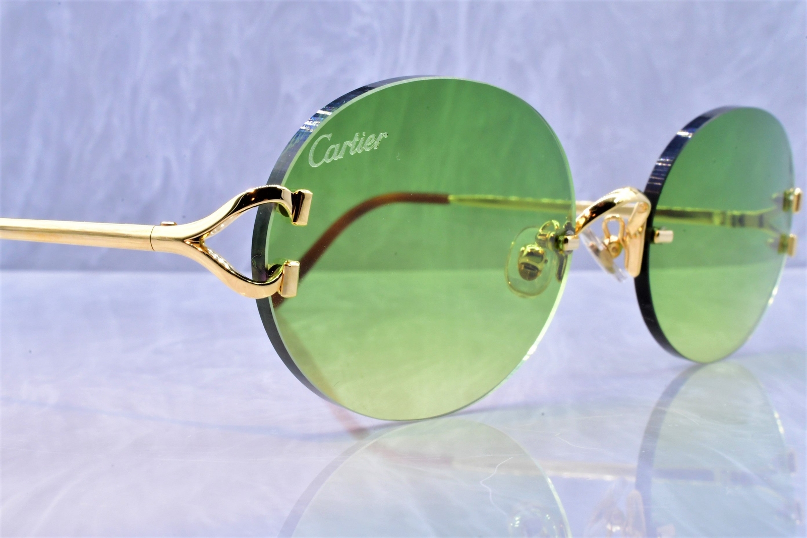 Cartier rimless vintage sunglasses C decor gold forest green scala 55/18 image 2