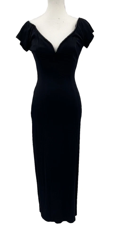 VESTIDO VINTAGE BETSY & ADAM - NEGRO Vestido Largo Fuera del Hombro Talla 7-8 Años 90’s Foto 2 de 4