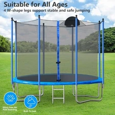 SEGMART 10ft Blue Trampoline for Kids with Basketball Hoop/Ladder,L
