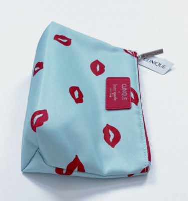 CLINIQUE x Kate Spade Aqua with Red Lips Makeup Cosmetic Bag