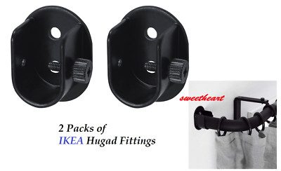 2 Packs IKEA HUGAD Wall Fitting for Curtain Rod Connection Black Corner Mount