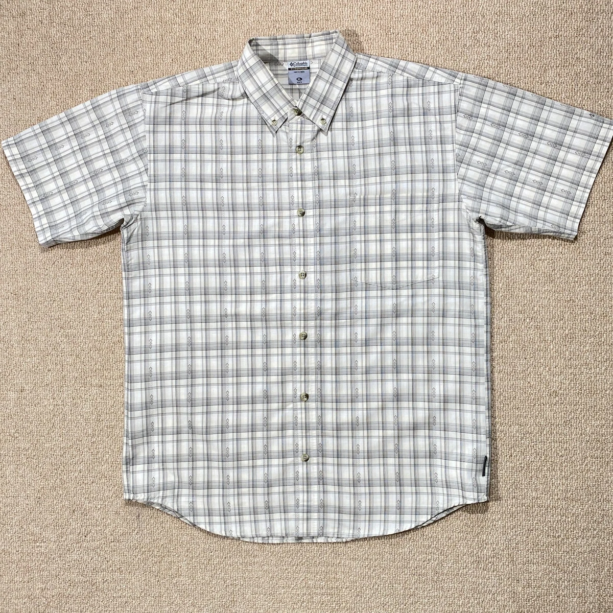 Columbia Titanium Shirt Mens XL Slim Fit White Grey Striped Omni