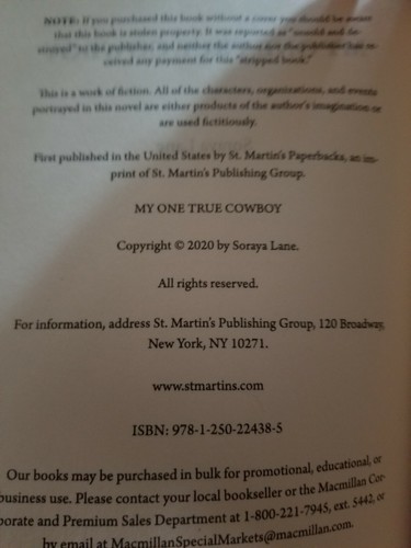 "My One True Cowboy" Soraya Lane (Advance Readers Copy) paperback 2020 **NEW** - Picture 3 of 3