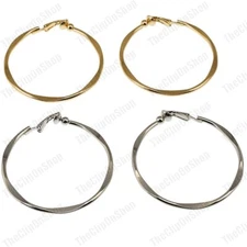 CLIP ON 5cm wavy 2"big HOOP EARRINGS gold/silver fashion HOOPS clips non-pierced