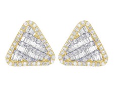 10K Yellow Gold Baguette Real Diamond Triangle Earrings 11MM 1/2 CT