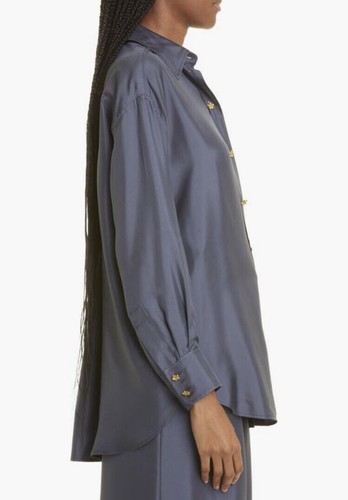 NWT $595 Zimmermann Relaxed Silk Button-Up Shirt , PARADISE NAVY, size 1 (US 6)! - Picture 4 of 8