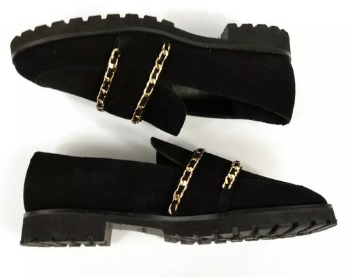 Karl Lagerfeld Women's Flats Irene Suede Leather Gold Chain Slip On Size 10 New - Picture 4 of 12