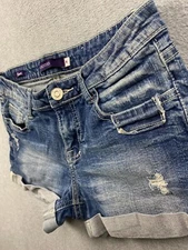 VIGOSS Juniors' Size 5 w28 Blue Denim Distressed Cuffed Cut-off Shorts