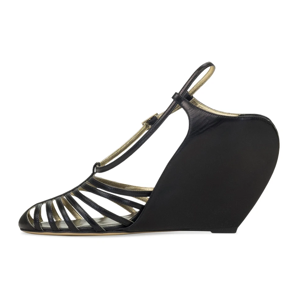 НОВЫЙ В КОРОБКЕ LANVIN ЧЕРНЫЙ БАНАН КАБЛУК НА ТАНКЕТКЕ САНДАЛИИ 90 ММ КАБЛУКИ РАЗМЕР 38 $1090 - Изображение 2 из 4