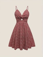 Shein Floral Red Spaghetti Strap Sun Dress Sz S Red #254G