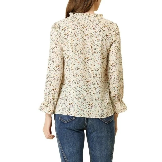 Blusa Floral Otoño Manga Larga Con Botones Cuello Volantes Foto 4 de 4