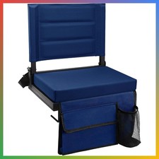Padded Bleacher Seat Navy 1 with Back Support Foldable Steel Frame