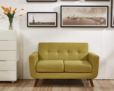 Jenny Linen Uphostered Mid-Century Modern Button Tufted Living Room Loveseat, Br