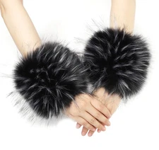 Women's Leopard Print Faux Fur Wrist Cuffs Winter Furry Bands Arm Warmer