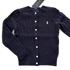 NWT, Girls Polo Ralph Lauren Navy Blue Cable Knitted Cardigan. Size 2. Eu 92