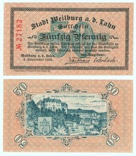 ✦WEILBURG 1919: "Magistrat🔸Schloss", 50 pfg. PIENIĄDZE AWARYJNE 05