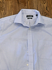 Ralph Lauren Mens Classic Fit Non Iron Stretch Blue Check Dress Shirt 16x32/33 L